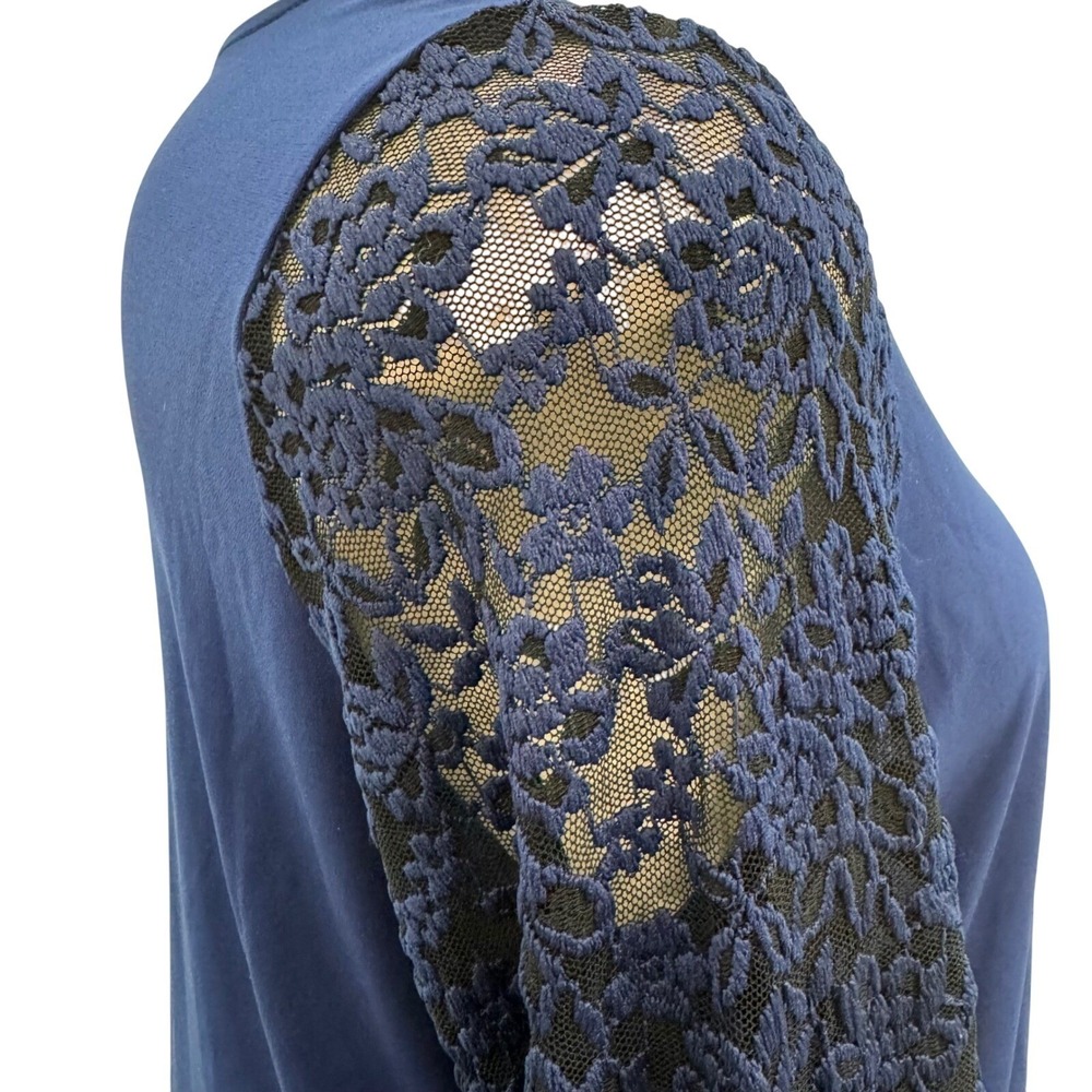 Susan Graver Lace Bell Sleeve Blouse Top V-Neck Flowy Boho Romantic Chic Blue XL - Picture 6 of 11